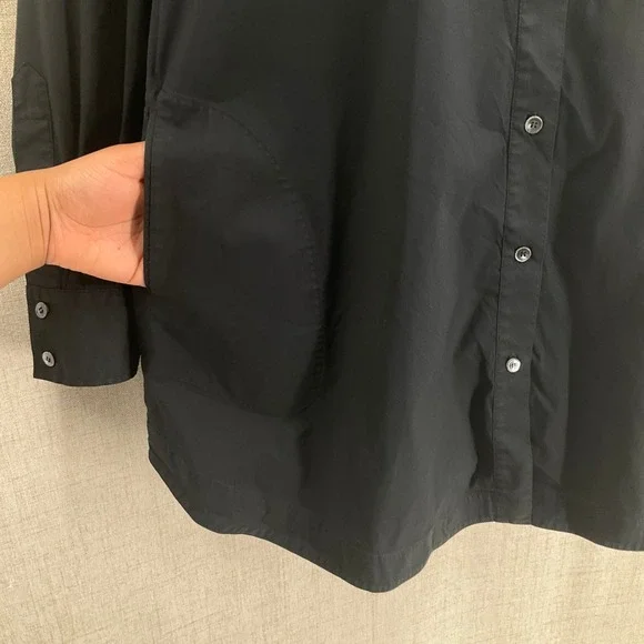Lafayette 148 New York Womens Black Stretch Poplin Tunic Button Down Shirt Sz 10 - Picture 6 of 12